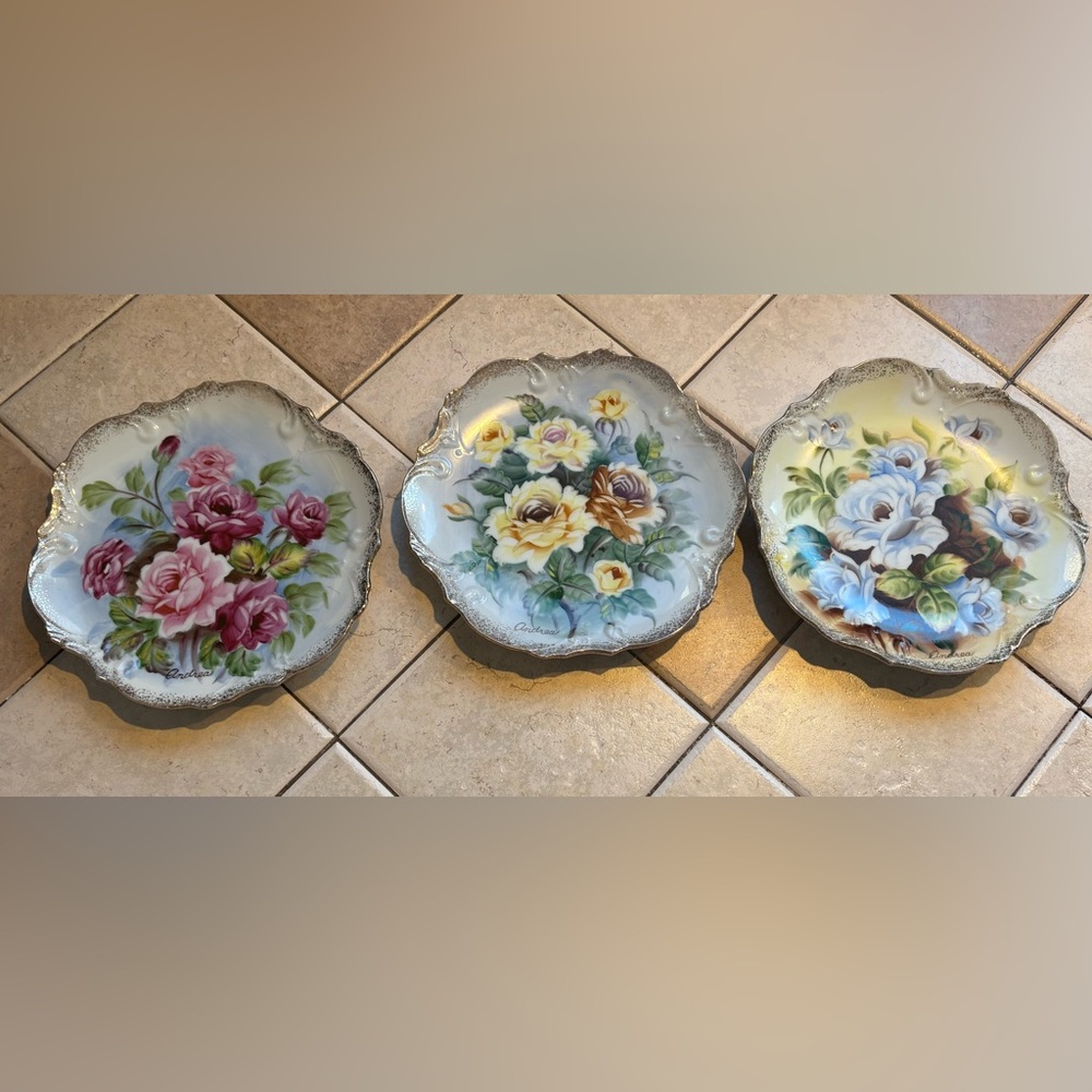 Antique Andrea by Sadek Porcelain Hand Painted Wall Plates Set of 3
